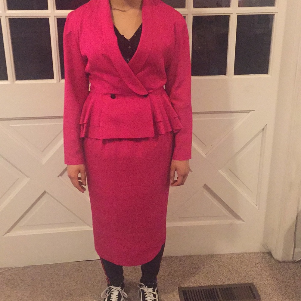 Pink silk suit